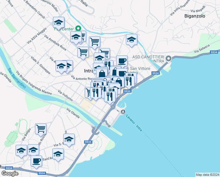 map of restaurants, bars, coffee shops, grocery stores, and more near 9 Vicolo Ciancino in Pallanza