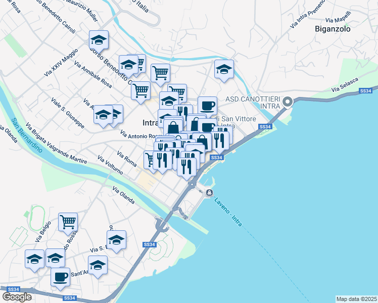 map of restaurants, bars, coffee shops, grocery stores, and more near 9 Vicolo Ciancino in Pallanza