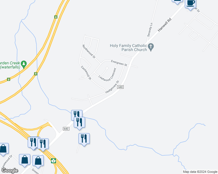 map of restaurants, bars, coffee shops, grocery stores, and more near 82 Hedgeview Drive in Fredericton