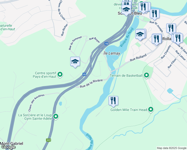 map of restaurants, bars, coffee shops, grocery stores, and more near in Sainte-Adèle