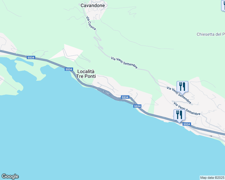 map of restaurants, bars, coffee shops, grocery stores, and more near 14 Via Privata Girasole in Località Tre Ponti