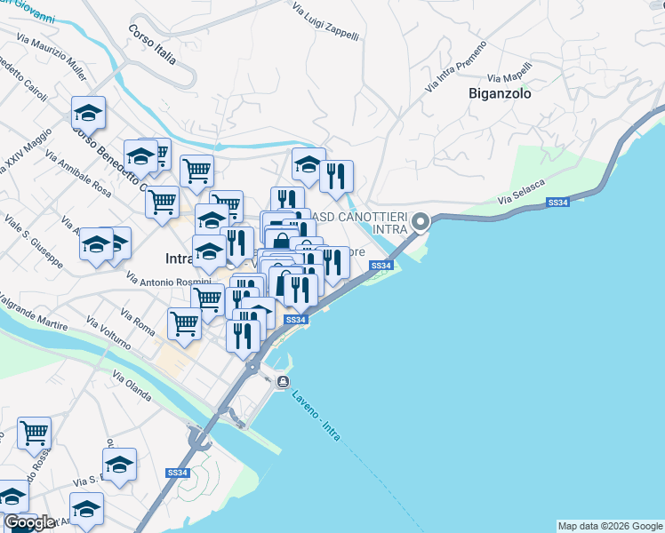 map of restaurants, bars, coffee shops, grocery stores, and more near 3 Corso Lorenzo Cobianchi in Intra