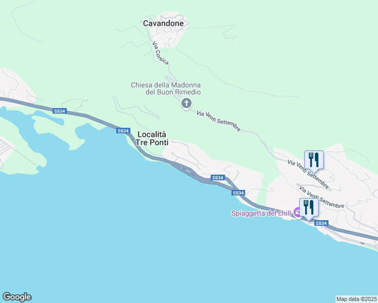 map of restaurants, bars, coffee shops, grocery stores, and more near 4-14 Via Privata Girasole in Località Tre Ponti