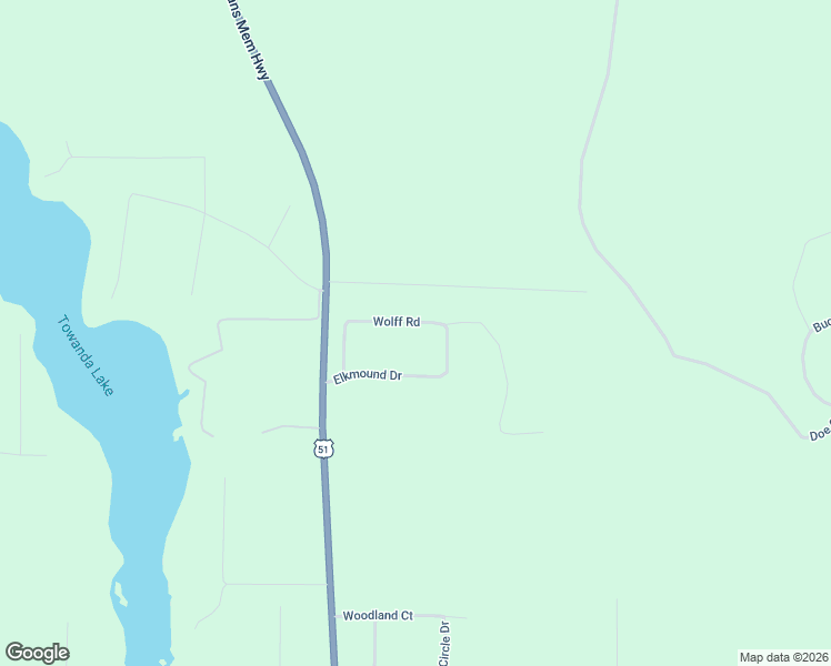 map of restaurants, bars, coffee shops, grocery stores, and more near 11033 Chippewa Forest Road in Woodruff