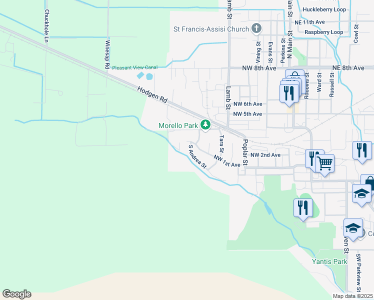 map of restaurants, bars, coffee shops, grocery stores, and more near 3 South Andrea Street in Milton-Freewater