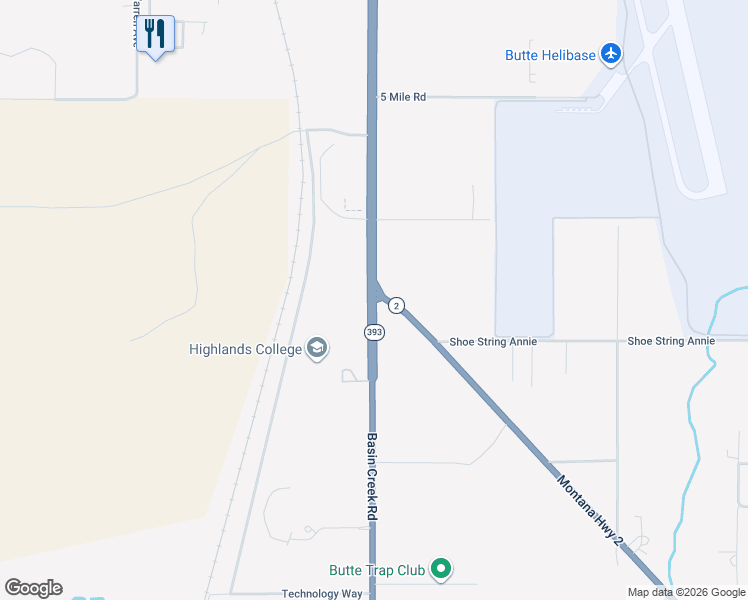map of restaurants, bars, coffee shops, grocery stores, and more near 6000 Basin Creek Road in Butte