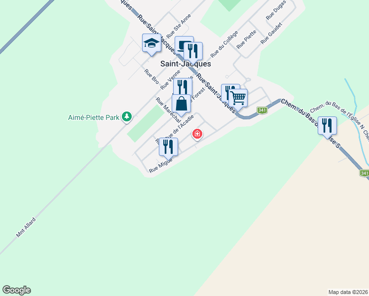 map of restaurants, bars, coffee shops, grocery stores, and more near 46 Rue Migué in Saint-Jacques