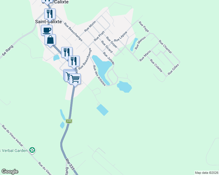 map of restaurants, bars, coffee shops, grocery stores, and more near 370 Rue des Artistes in Saint-Calixte