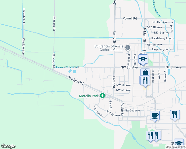 map of restaurants, bars, coffee shops, grocery stores, and more near 617 Northwest 8th Avenue in Milton-Freewater
