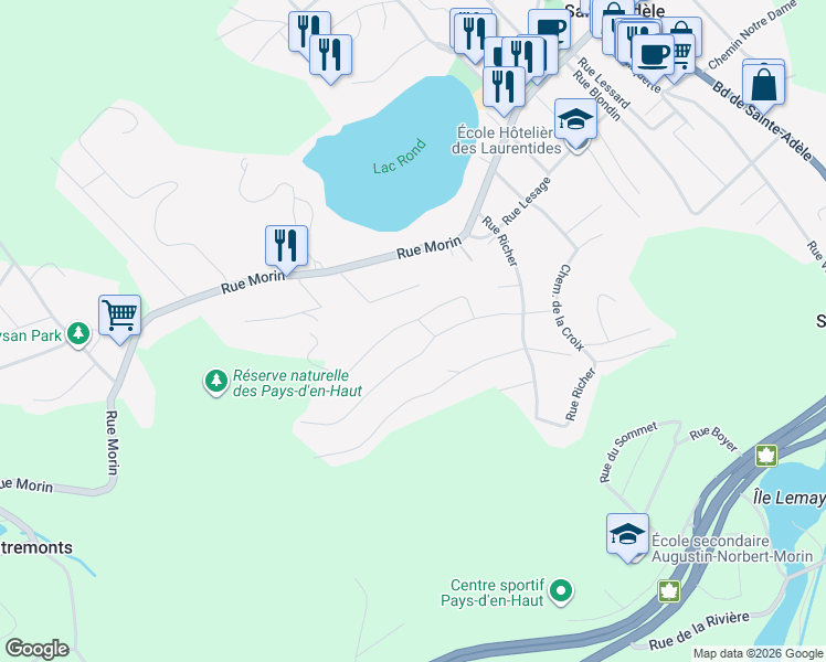 map of restaurants, bars, coffee shops, grocery stores, and more near 380 Rue Dufresne in Sainte-Adèle