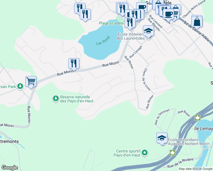 map of restaurants, bars, coffee shops, grocery stores, and more near 380 Rue Dufresne in Sainte-Adèle