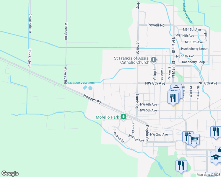 map of restaurants, bars, coffee shops, grocery stores, and more near 617 Northwest 8th Avenue in Milton-Freewater