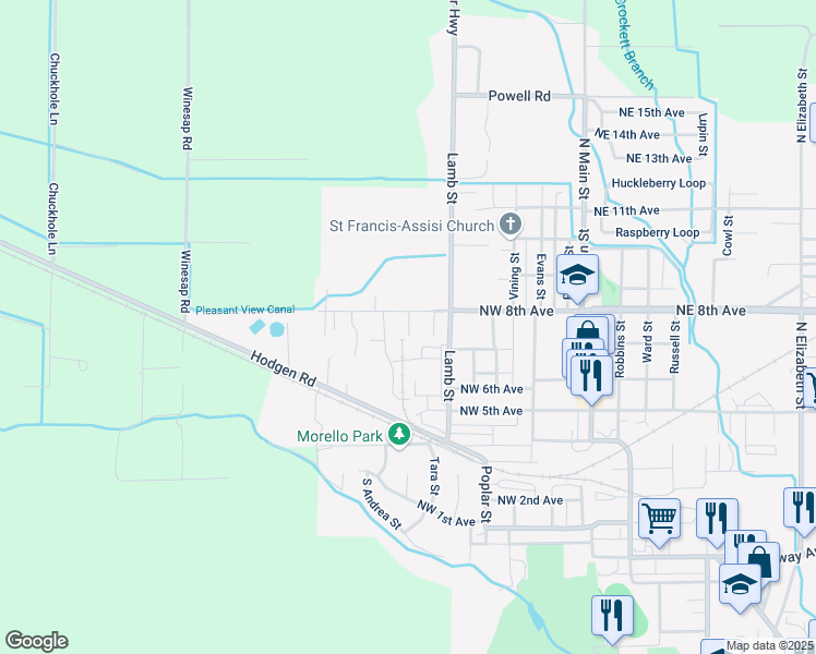 map of restaurants, bars, coffee shops, grocery stores, and more near 27 Northwest 8th Avenue in Milton-Freewater