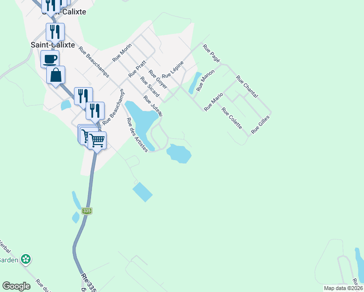 map of restaurants, bars, coffee shops, grocery stores, and more near Rue Juteau in Lanaudière