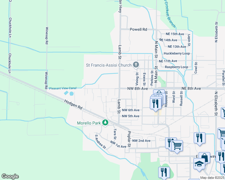 map of restaurants, bars, coffee shops, grocery stores, and more near 27 Northwest 8th Avenue in Milton-Freewater