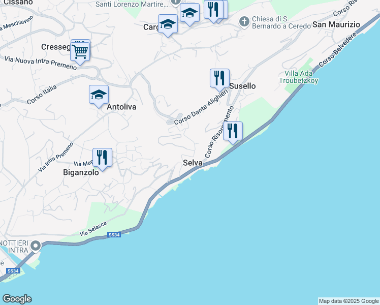 map of restaurants, bars, coffee shops, grocery stores, and more near 19 Via Manin in Susello