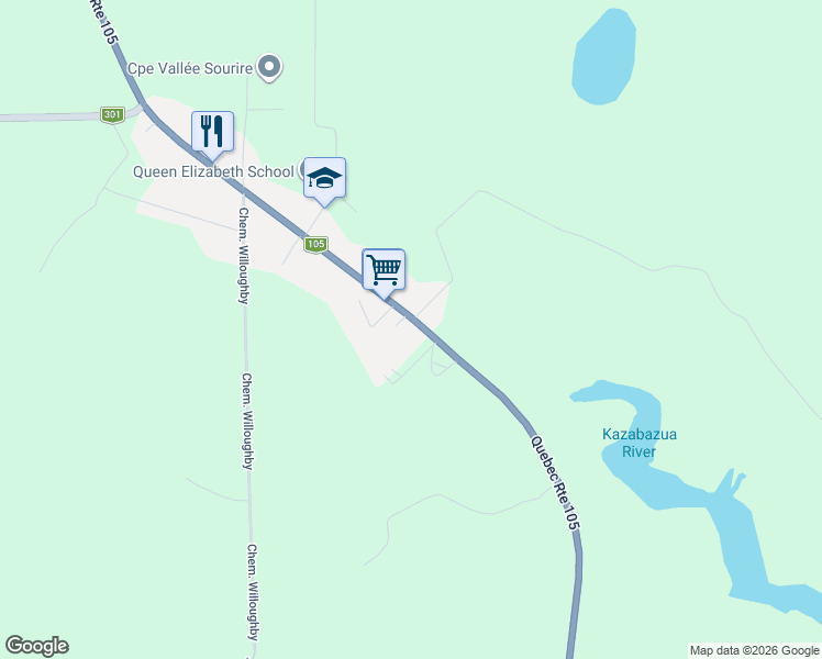 map of restaurants, bars, coffee shops, grocery stores, and more near 341 Route 105 in Kazabazua