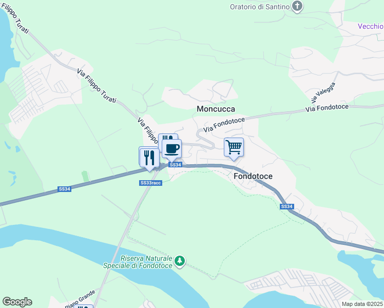 map of restaurants, bars, coffee shops, grocery stores, and more near 42 Martiri in Fondotoce
