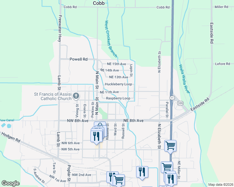 map of restaurants, bars, coffee shops, grocery stores, and more near 196 Northeast 11th Avenue in Milton-Freewater