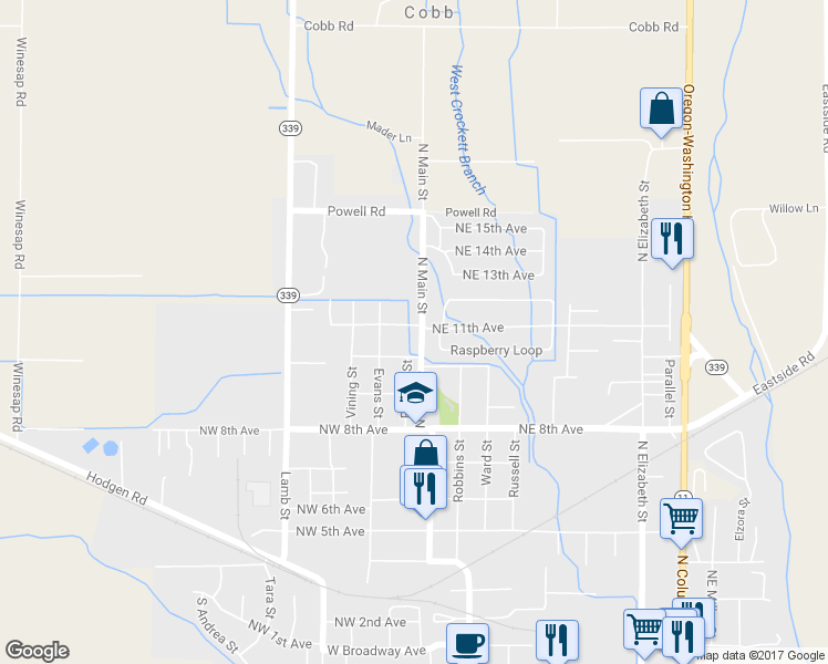 map of restaurants, bars, coffee shops, grocery stores, and more near 15 Northwest 11th Avenue in Milton-Freewater