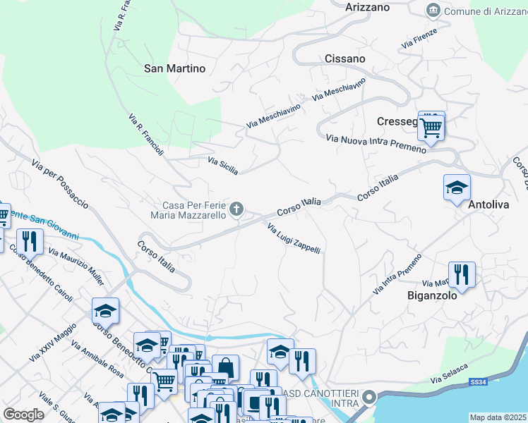 map of restaurants, bars, coffee shops, grocery stores, and more near 81 Corso Italia in Pallanza