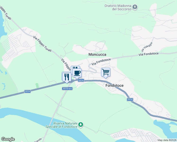 map of restaurants, bars, coffee shops, grocery stores, and more near 42 Martiri in Fondotoce