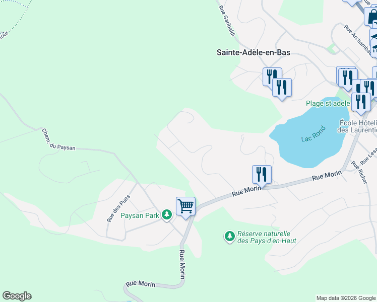 map of restaurants, bars, coffee shops, grocery stores, and more near Rue du Bourg du Lac in Sainte-Adèle