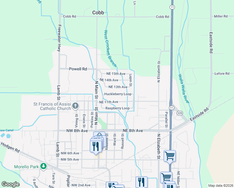 map of restaurants, bars, coffee shops, grocery stores, and more near 212 Northeast 13th Avenue in Milton-Freewater