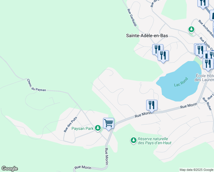 map of restaurants, bars, coffee shops, grocery stores, and more near 1625 Rue du Bourg du Lac in Sainte-Adèle