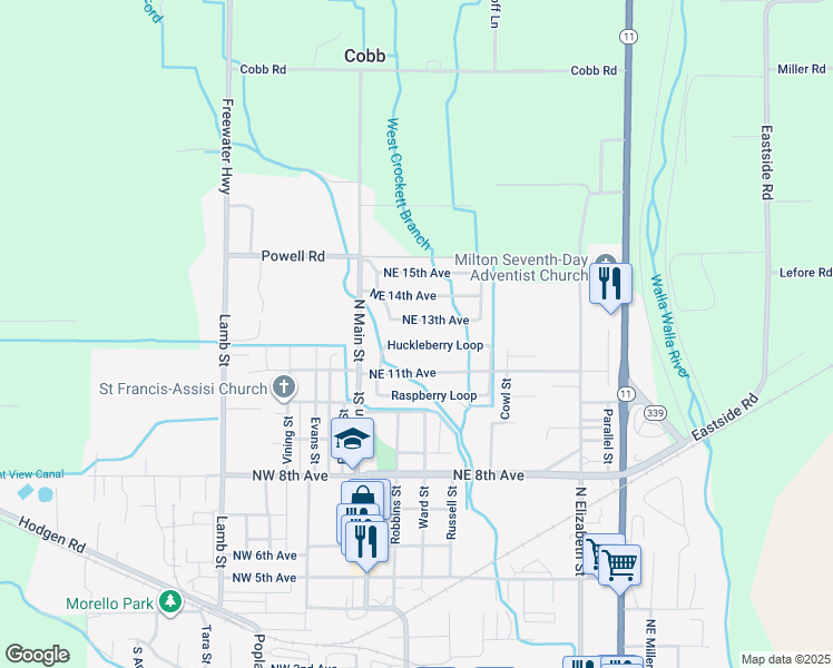 map of restaurants, bars, coffee shops, grocery stores, and more near 212 Northeast 13th Avenue in Milton-Freewater