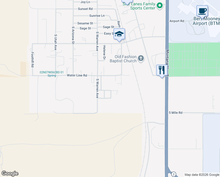 map of restaurants, bars, coffee shops, grocery stores, and more near 5100 South Warren Avenue in Butte