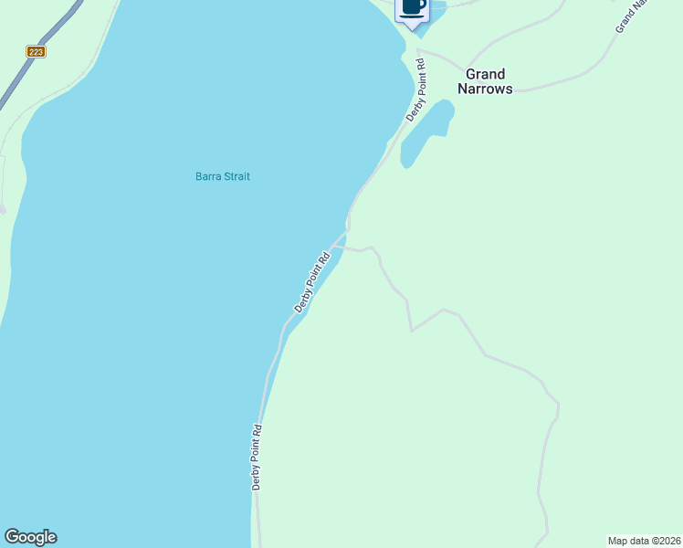 map of restaurants, bars, coffee shops, grocery stores, and more near 185 Derby Point Road in Grand Narrows