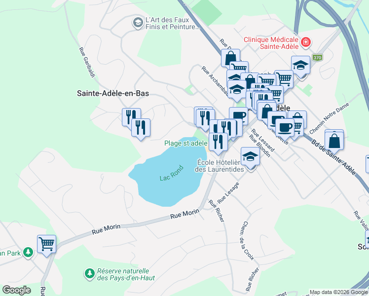 map of restaurants, bars, coffee shops, grocery stores, and more near in Sainte-Adèle