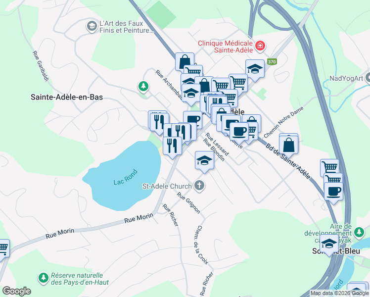 map of restaurants, bars, coffee shops, grocery stores, and more near 147 Rue Morin in Sainte-Adã¨Le