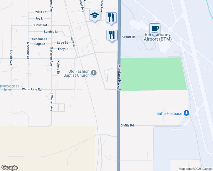 map of restaurants, bars, coffee shops, grocery stores, and more near 5050 Wynne Avenue in Butte