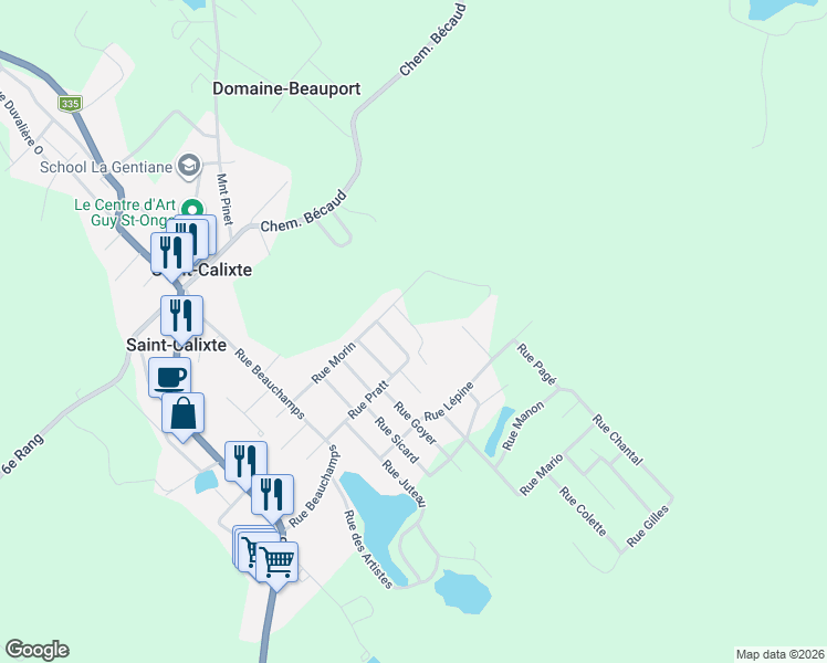 map of restaurants, bars, coffee shops, grocery stores, and more near 140 Rue des Pionniers in Saint-Calixte