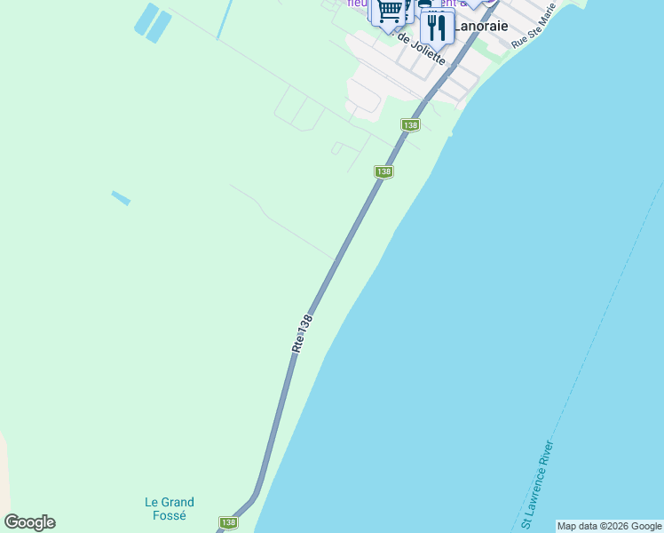 map of restaurants, bars, coffee shops, grocery stores, and more near Grande Côte Ouest in Lanoraie
