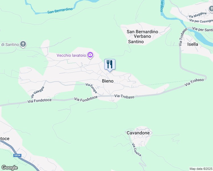 map of restaurants, bars, coffee shops, grocery stores, and more near 11 Via XXV Aprile in Bieno