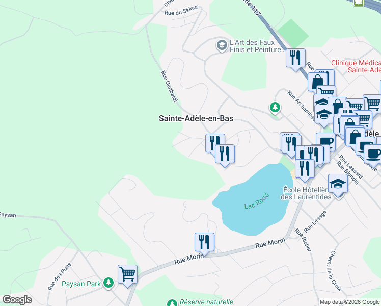 map of restaurants, bars, coffee shops, grocery stores, and more near 271 Rue de Grenoble in Sainte-Adèle