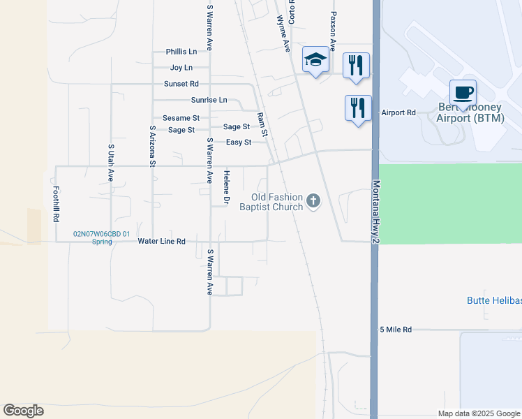 map of restaurants, bars, coffee shops, grocery stores, and more near 4815 Hope Road in Butte