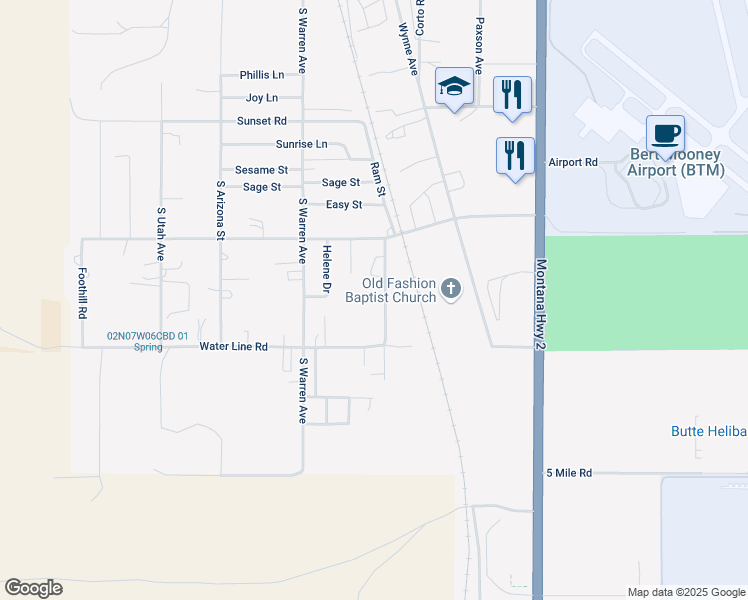 map of restaurants, bars, coffee shops, grocery stores, and more near 4815 Hope Road in Butte