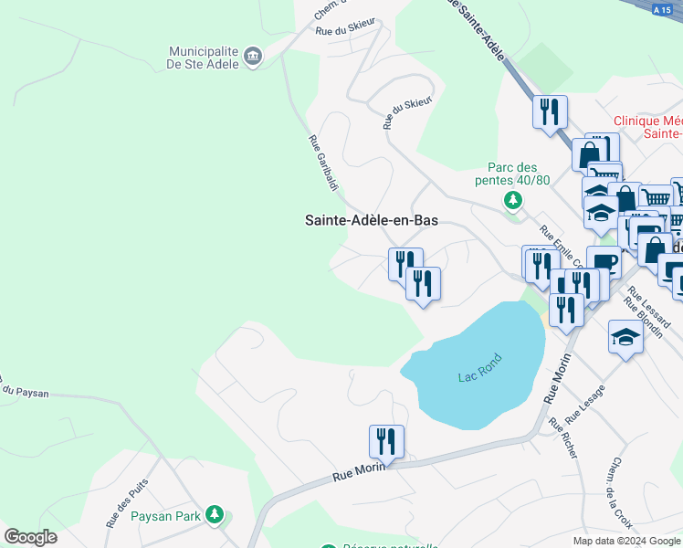 map of restaurants, bars, coffee shops, grocery stores, and more near 290 Rue de Saint-Moritz in Sainte-Adèle