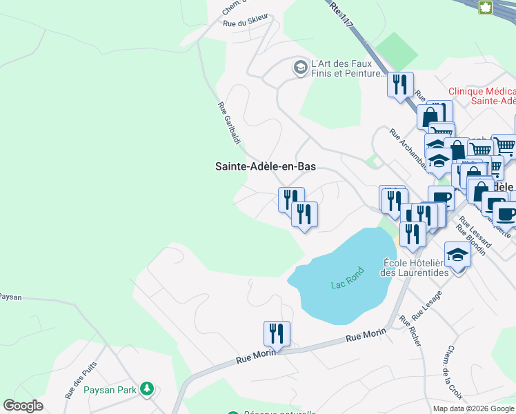 map of restaurants, bars, coffee shops, grocery stores, and more near 271 Rue de Grenoble in Sainte-Adèle