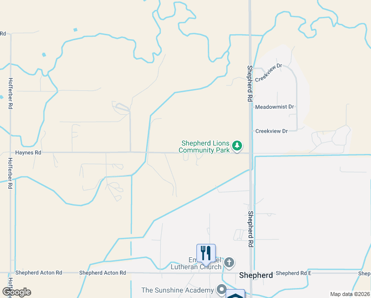 map of restaurants, bars, coffee shops, grocery stores, and more near 5347 Haynes Road in Shepherd