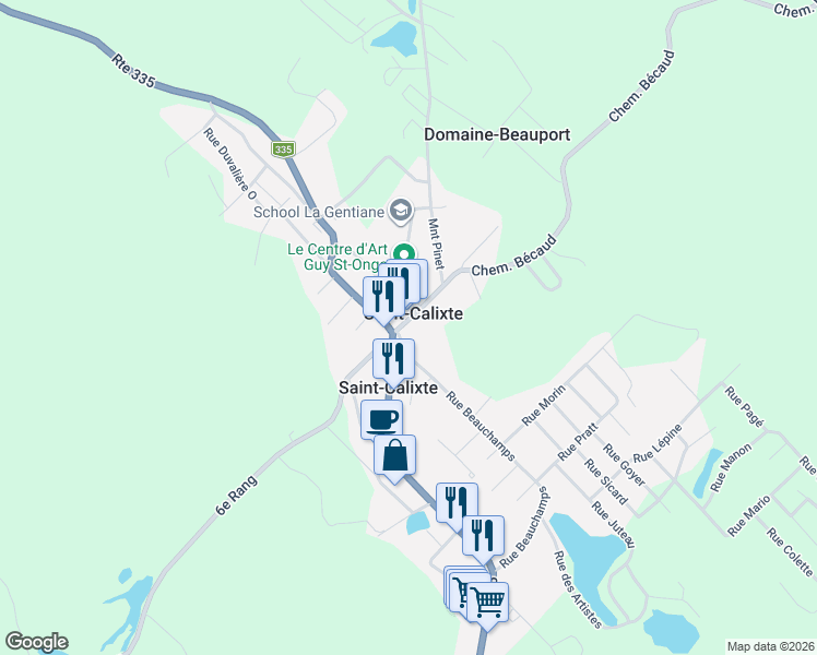 map of restaurants, bars, coffee shops, grocery stores, and more near 6247 Rue Principale in Saint-Calixte