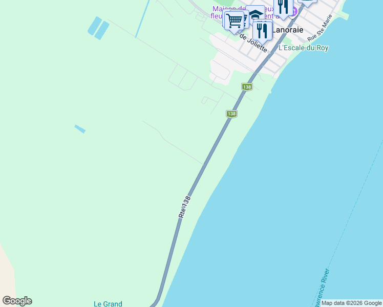 map of restaurants, bars, coffee shops, grocery stores, and more near 3 Rue des Lilas in Lanoraie