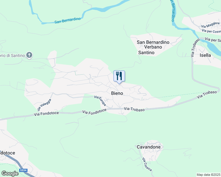 map of restaurants, bars, coffee shops, grocery stores, and more near 11 Via XXV Aprile in Bieno