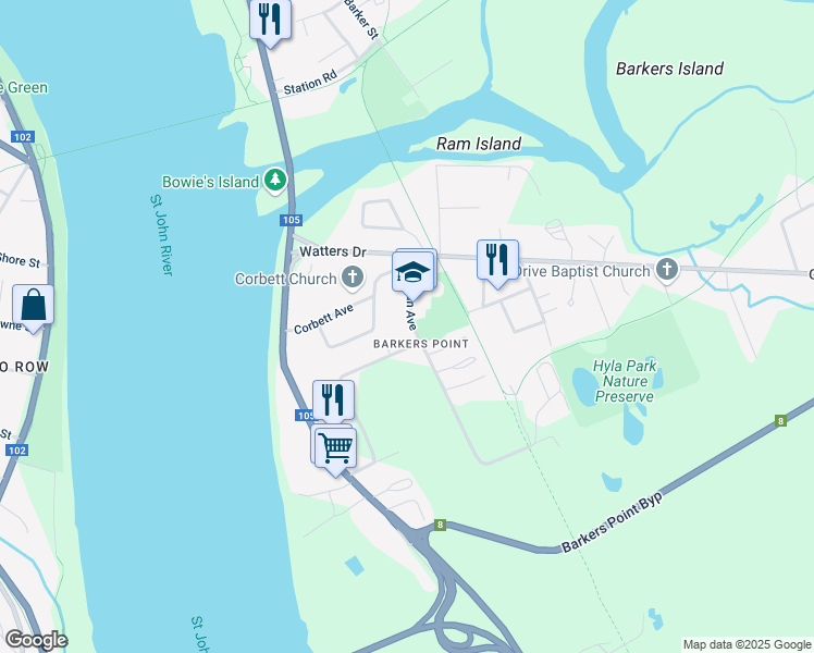 map of restaurants, bars, coffee shops, grocery stores, and more near 54 Carman Avenue in Fredericton