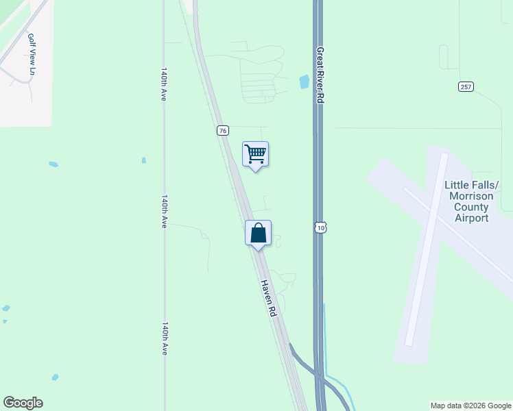 map of restaurants, bars, coffee shops, grocery stores, and more near 13058 Haven Road in Little Falls