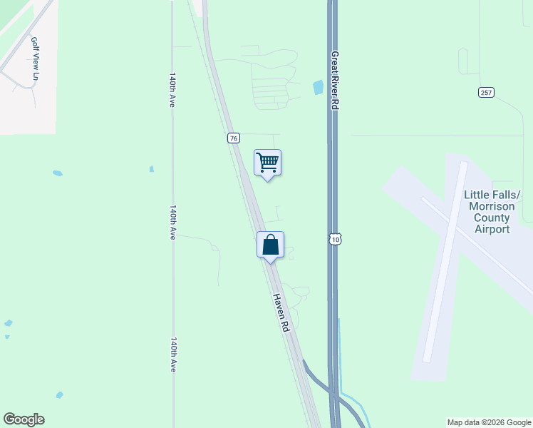 map of restaurants, bars, coffee shops, grocery stores, and more near 13058 Haven Road in Little Falls